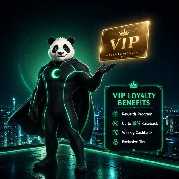 Bruno stoi pewnie z kartą lojalnościową VIP z widokiem na światła miasta w Bruno Casino